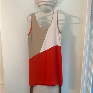 Colorblock Sleeveless dress - Orange, White, Tan